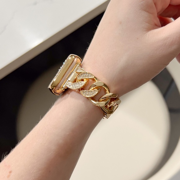 Gold Crystal Cuban 38/40/41mm Apple Watch Band - Picture 6 of 6